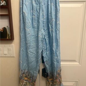 Sky Blue Palazzo Pants with Cityscape Hem